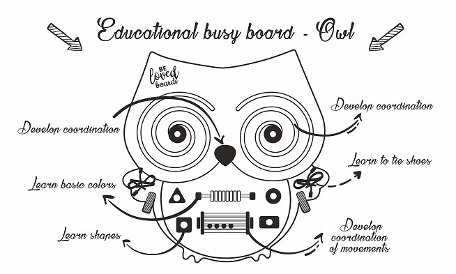 Educational wooden busy board Owl